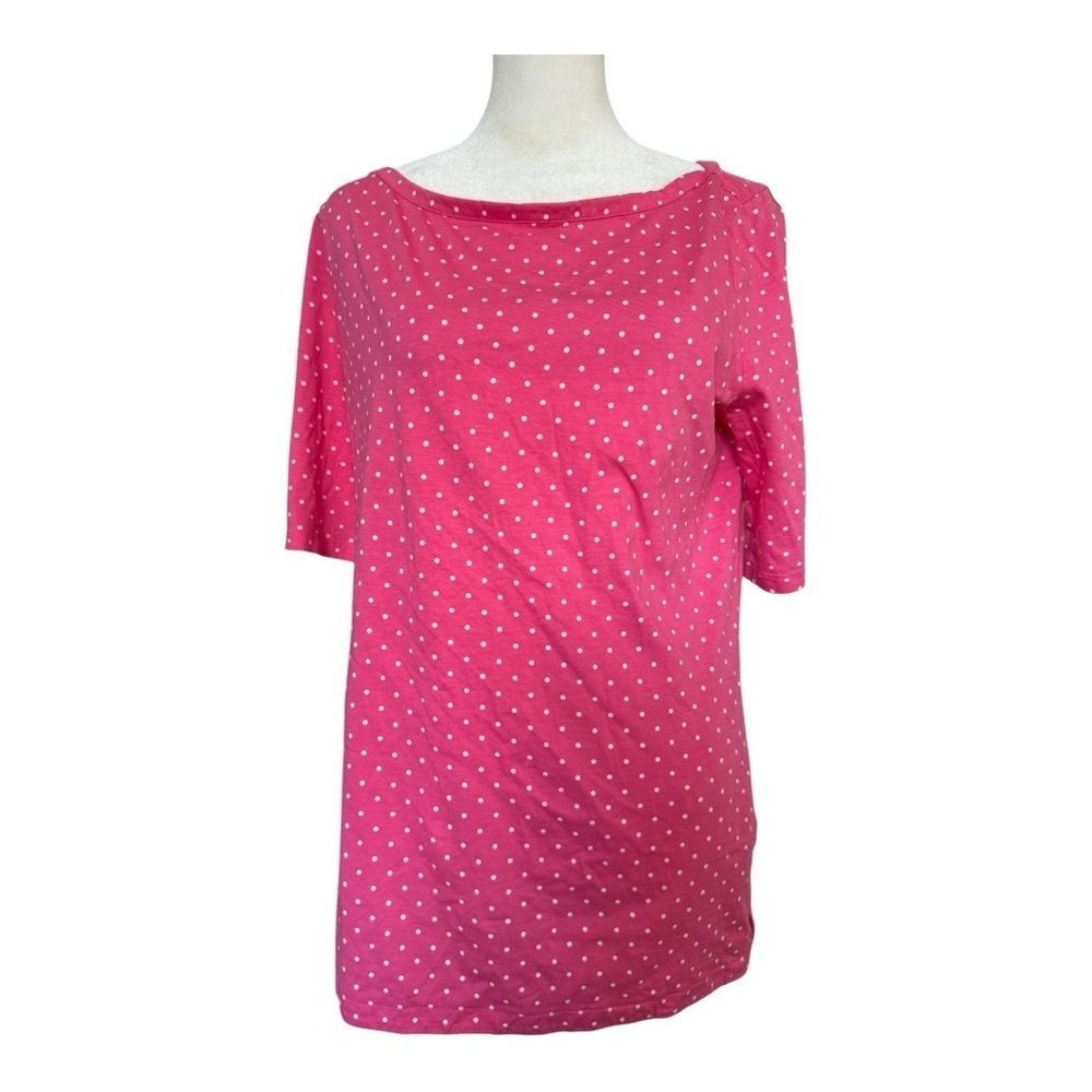 Talbots Pima Cotton Pink Polka Dot Boat Neck Top Size Medium